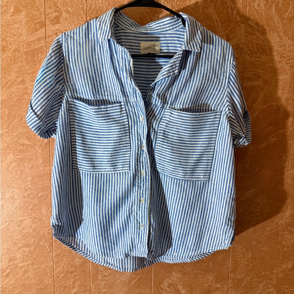 Universal Thread Blue and White Striped Kids Button Down Shirt
